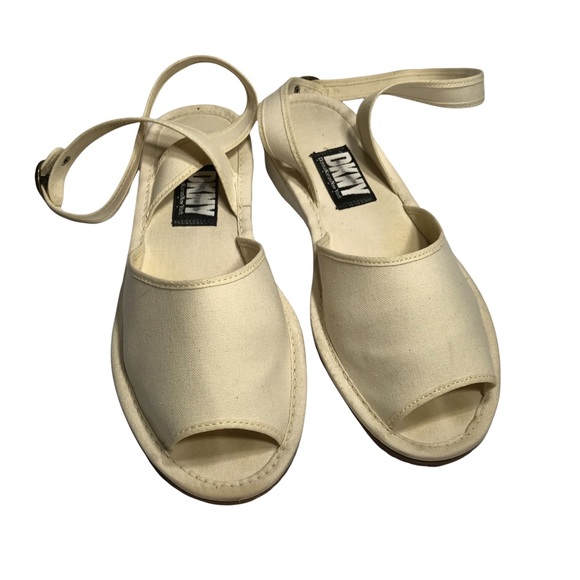 DKNY Canvas Natural Open Toe Flats - Picture 3 of 4